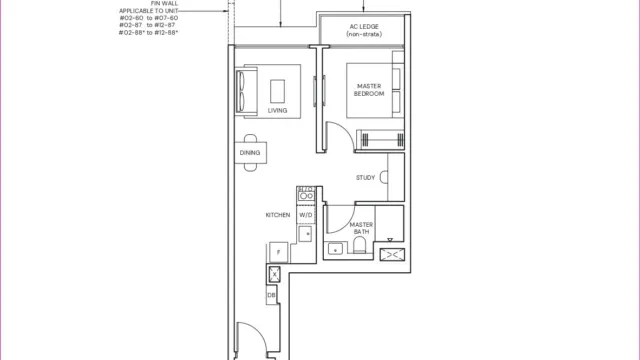 Indicative 1 bedroom + study floor plan of about 506 sq ft, referencing Parktown Residence