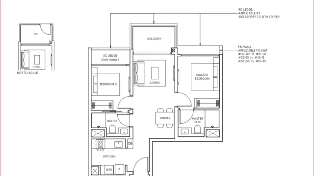 Indicative layout of a 2 bedroom premium unit of about 678 sq ft, referencing Parktown Residence, not the final LinkTown Residences plan