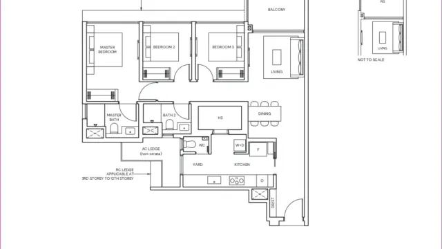 Indicative layout of a 3 bedroom premium unit of about 1,066 sq ft, referencing Parktown Residence, not the final LinkTown Residences plan