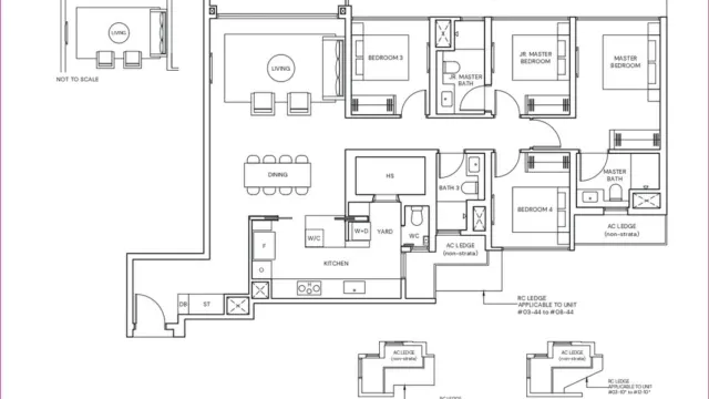 Indicative layout of a 4 bedroom premium unit of about 1,496 sq ft, referencing Parktown Residence, not the final LinkTown Residences plan