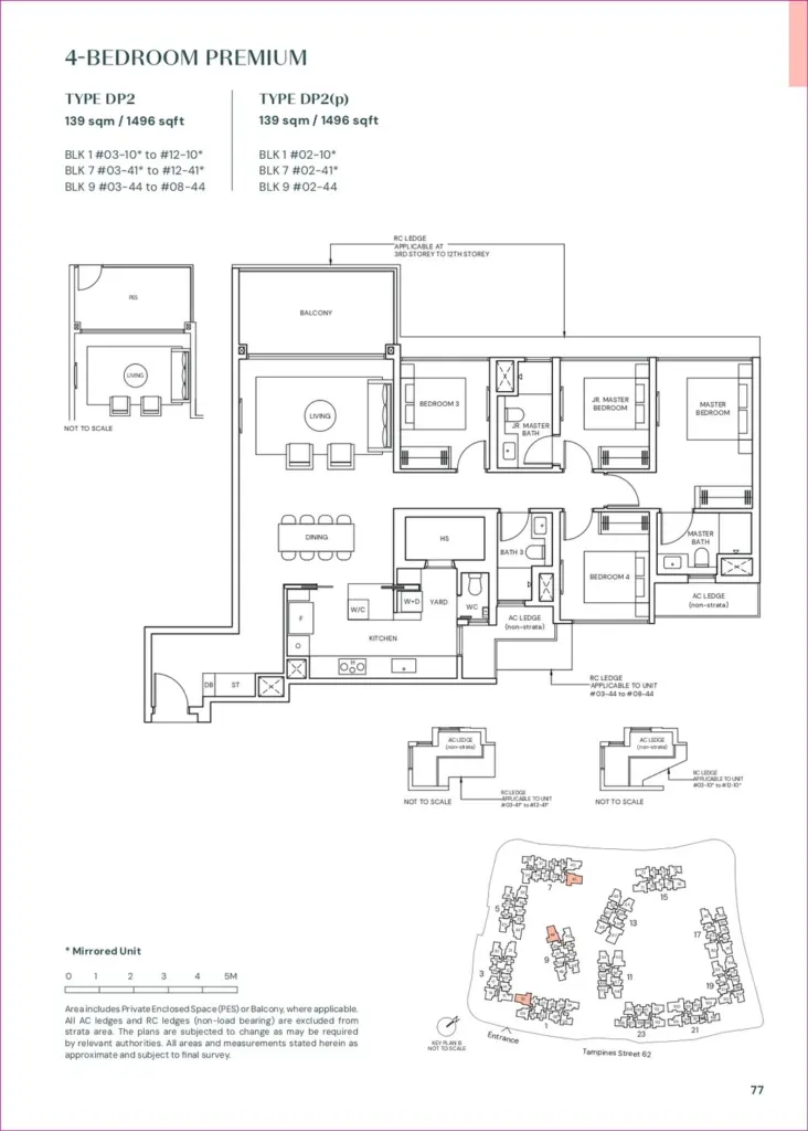 Indicative 4-bedroom floor plan of 1,496 sq ft, based on Parktown Residence