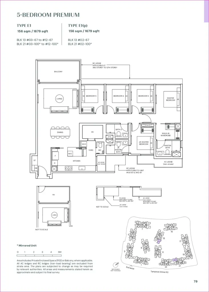 Indicative 5 bedroom premium floor plan of about 1,679 sq ft