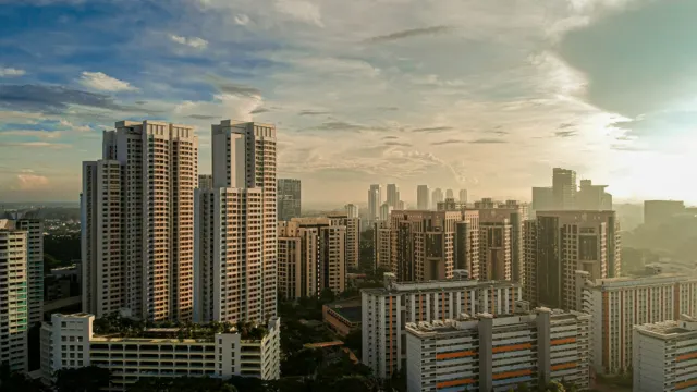 Residential towers in Singapore at sunset
