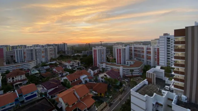 HDB blocks in Hougang at sunset