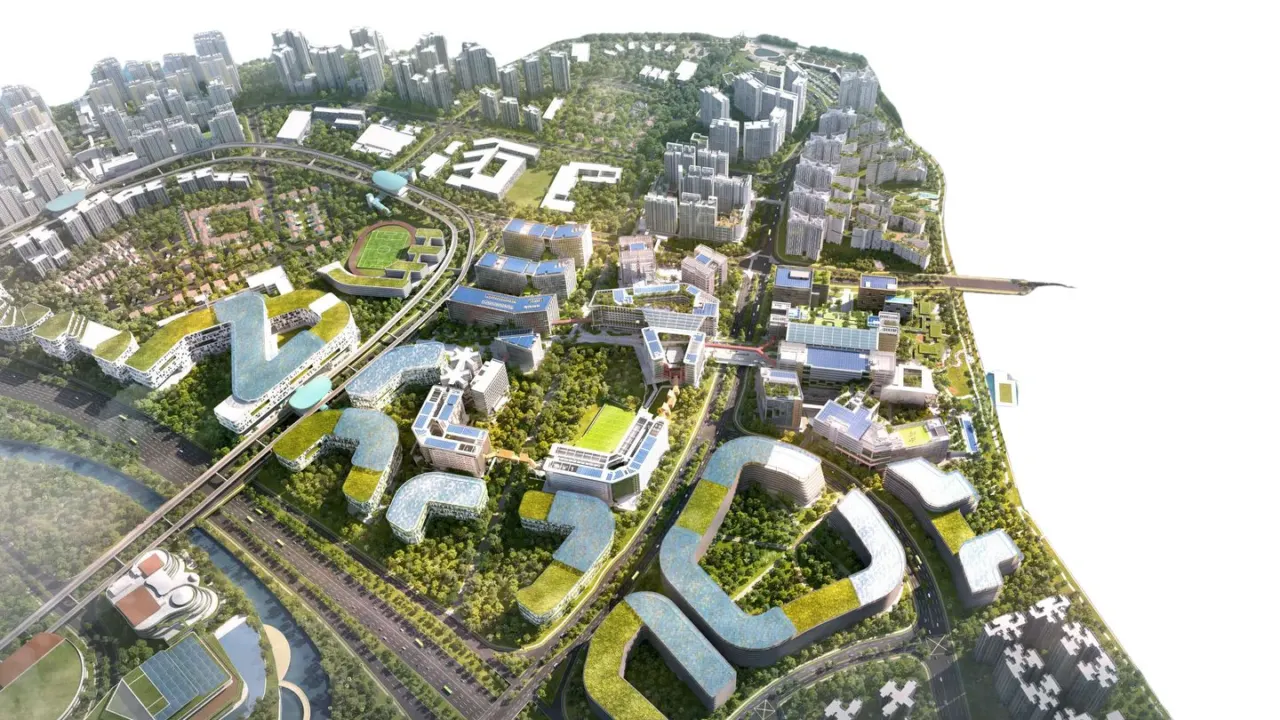 Buildings of Punggol Digital District beside the waterfront in Punggol