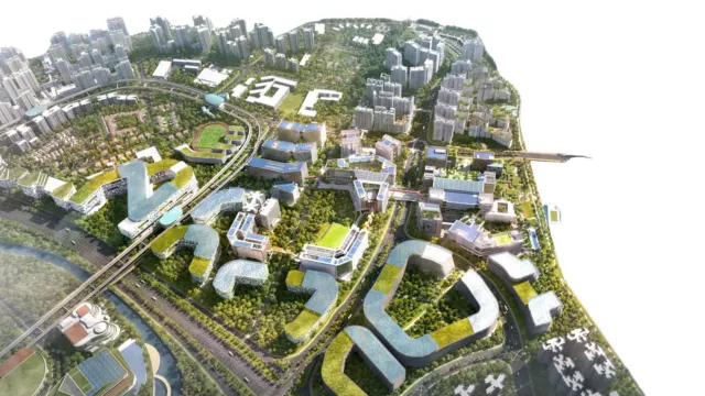 Buildings of Punggol Digital District beside the waterfront in Punggol